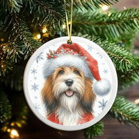 Santa Hat Pet Keepsake, Havanese Dog Christmas Ornament, White Ceramic Holiday Ornament, Adorable Puppy Tree Hanging Decor, Present for Dog Mom
