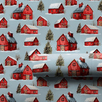 Rustic Red Farmhouse Gift Wrap, Winter Barn Christmas Wrapping Paper, Snowy Country Landscape Wrapping Paper, Holiday Festive Present Wrap
