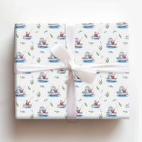 Nautical Boat Christmas Gift Wrap, Fishing Santa Wrapping Paper, Watercolor Angler Holiday Wrapping Paper, Whimsical Ocean Santa Gift Wrap
