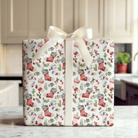 Holly Berry Gift Wrap Roll, Christmas Stocking Wrapping Paper, Holiday Watercolor Xmas Wrapping Paper, Winter Seasonal Gift Wrapping Paper