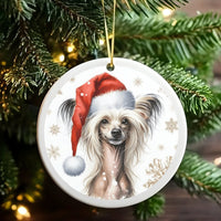 Santa Hat Puppy Ceramic Ornament, Chinese Crested Dog Christmas Ornament, Pet Lover Holiday Tree Ornament, Xmas Keepsake Dog Owner Present
