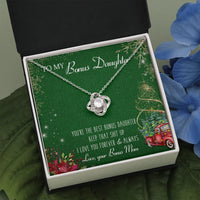 14k White Gold Love Knot Necklace, Bonus Daughter Love Knot Necklace, Message Card Pendant Necklace, Christmas Holiday Present for Stepdaughter