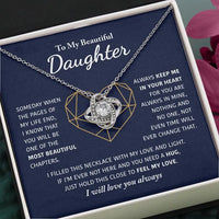 Daughter Message Jewelry, To My Daughter Love Knot Necklace, 14k White Gold Love Knot Pendant, Meaningful Birthday Present, Christmas Keepsake