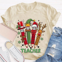 Reindeer Antlers Educator Graphic Tee, Christmas Pencil Deer Teacher Shirt, Festive Classroom Holiday T-Shirt, Teacher Xmas Present