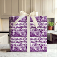 Snowy Winter Forest Gift Wrap, Purple Steam Train Wrapping Paper, Vintage Locomotive Holiday Wrapping Paper, Scenic Christmas Gift Wrap