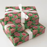 Pink Red Christmas Wrapping Paper, Watercolor Ornament Wrapping Paper, Vintage Bauble Holiday Gift Wrap, Festive Green Paper, Present Wrap