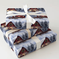 Rustic Country Wrapping Paper, Vintage Red Barn Christmas Wrapping Paper, Farmhouse Winter Gift Wrap, Snowy Holiday Wrapping Paper
