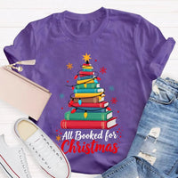 Humorous Book Lover Holiday Graphic Tee, Christmas Tree All Booked for Christmas T-Shirt, Adorable Bookish Xmas Shirt
