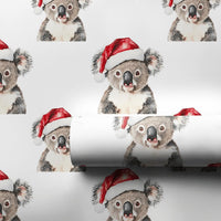 Santa Hat Animal Gift Wrap, Adorable Koala Christmas Wrapping Paper, Australian Koala Wrapping Paper Roll, Holiday Wrapping Paper