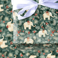 Pine Berries Elephant Gift Wrap, Watercolor Elephant Wrapping Paper, Christmas Elephant Wrapping Paper, Winter Animal Holiday Present Wrap