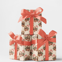 Adorable Sloth Gift Wrap, Christmas Sloth Wrapping Paper, Watercolor Candy Cane Wrapping Paper, Holiday Sloth Gift Wrap, Winter Present Paper