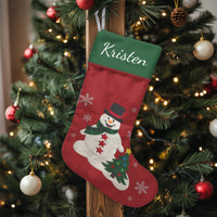 Custom Name Holiday Stocking, Personalized Snowman Christmas Stocking, Adorable Winter Character Xmas Stocking, Family Fireplace Mantle Decor
