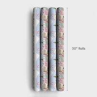 Candy Cane Winter Gift Wrap, Pastel Christmas Village Wrapping Paper, Pink Townhouse Holiday Wrapping Paper