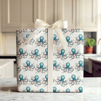 Coastal Christmas Gift Wrap, Watercolor Octopus Wrapping Paper, Ocean Holiday Wrapping Paper, Sea Life Gift Wrap, Holiday Present Roll