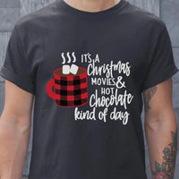 Buffalo Plaid Coffee Mug Graphic Tee, Christmas Movies Hot Chocolate T-Shirt, Hallmark Movie Watching Shirt, Comfy Holiday Season Top