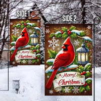 Winter Snow Bird Yard Flag, Red Cardinal Merry Christmas Garden Flag, Double Sided Christmas Holiday Flag, Rustic Xmas Lawn Decor