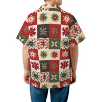 Festive Holiday Quilt Aloha Shirt, Christmas Snowflake Hawaiian Shirt, Winter Xmas Party Button Up, Tropical Christmas Shirt, Present for Men