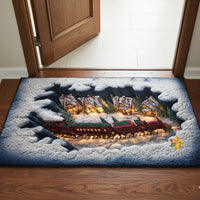 Snowy Village Welcome Mat, Christmas Express Train Doormat, Vintage Winter Holiday Entryway Mat, Festive Christmas Porch Door Mat, Xmas Present