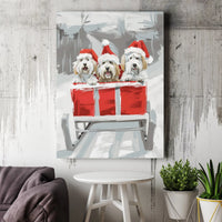 Adorable Dogs in Santa Hats Wall Art, Christmas Dogs Sleigh Canvas Print, Festive Winter Holiday Poster, Puppy Lover Digital Download Print