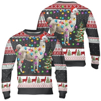Santa Hat Llama Holiday Sweater, Llama Ugly Christmas Sweater, Festive Christmas Lights Sweater, Humorous Animal Lover Xmas Crewneck Present