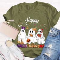 Adorable Three Ghosts Holiday Tee, Happy Hallothankmas T-Shirt, Halloween Thanksgiving Christmas Shirt, Humorous Ghost Graphic T-Shirt
