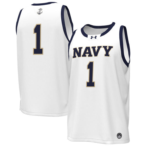 White Navy Midshipmen #1 Replica Basketball Jersey