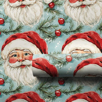 Retro Santa Face Holiday Gift Wrap, Vintage Santa Claus Wrapping Paper, Classic Christmas Wrapping Paper, Nostalgic Xmas Gift Wrap Roll