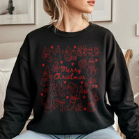 Red Festive Holiday Doodles Shirt, Merry Christmas Sweatshirt, Adorable Christmas Icons Crewneck, Comfy Winter Sweater, Holiday Present for Her