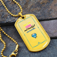 Diamond Quote Pendant, Strong and Beautiful Mom Dog Tag Necklace, Mother Dog Tag, Engraved Mom Keepsake Necklace, Birthday Christmas Present