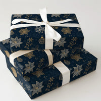 Navy Blue Christmas Gift Wrap, Gold Poinsettia Wrapping Paper, Elegant Botanical Holiday Present Paper, Winter Snowflake Wrapping Paper