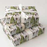 Winter Ball Dancers and Pine Trees Gift Wrap, Victorian Christmas Wrapping Paper, 90 GSM Fine Art Paper, Vintage Holiday Present Wrap