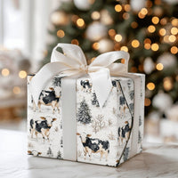 Winter Forest Cow Gift Wrap, Watercolor Cow Wrapping Paper, Rustic Farmhouse Christmas Wrapping Paper, Country Holiday Animal Present Paper