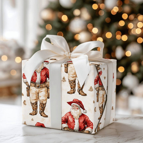 Western Holiday Gift Wrap, Cowboy Santa Claus Christmas Wrapping Paper, Retro Country Wild West Christmas Wrapping Paper, Hol