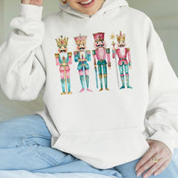 Watercolor Festive Toy Soldiers Hooded Sweatshirt, Nutcracker Christmas Hoodie, Holiday Season Pullover, Comfy Xmas Sweater Present