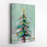 Colorful Painted Holiday Print, Abstract Christmas Tree Canvas Wall Art, Festive Seasonal Poster