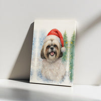 Watercolor Dog in Santa Hat Canvas Print, Shih Tzu Christmas Canvas Wall Art, Holiday Puppy Canvas, Festive Dog Lover Present Wall Decor