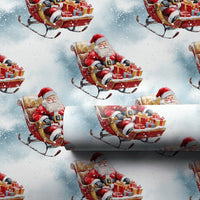 Christmas Sleigh Gift Wrap, Watercolor Santa Sleigh Wrapping Paper, Vintage Santa Claus Wrapping Paper, Festive Winter Holiday Gift Wrap