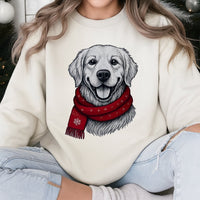 Adorable Dog in Scarf Sweatshirt, Golden Retriever Christmas Sweatshirt, Retro Holiday Puppy Crewneck, Dog Lover Xmas Sweater