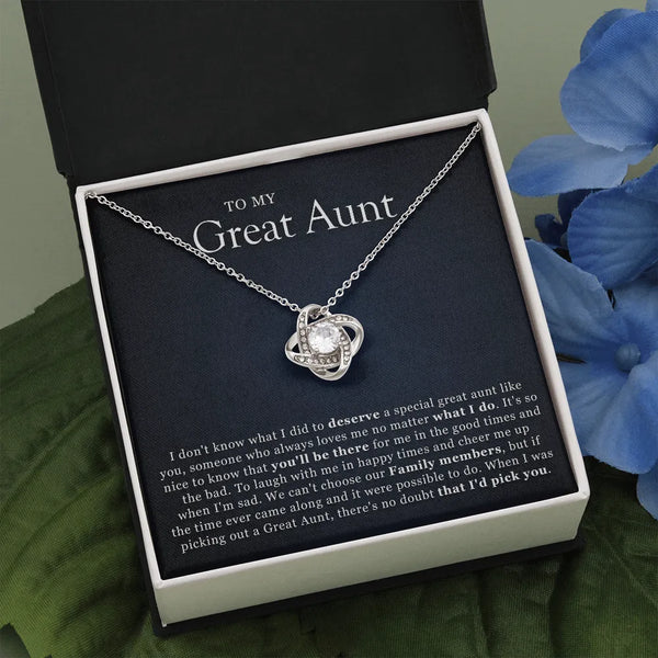 Sentimental Aunt Jewelry Present, Great Aunt Love Knot Necklace, 14k White Gold Knot Pendant, Christmas Aunt Necklace, Birthd