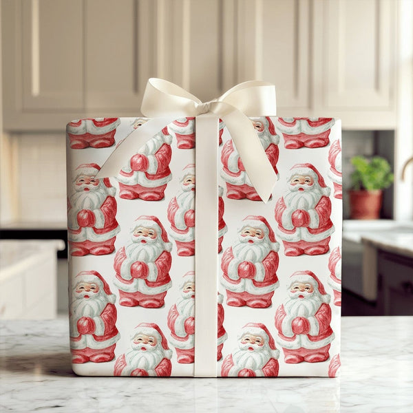 Retro Christmas Gift Wrap, Vintage Santa Claus Wrapping Paper, Nostalgic Holiday Wrapping Paper, Classic Santa Figure Gift Wr