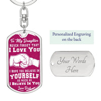 Fist Bump Love Quote Keyring, To My Daughter Dog Tag Keychain, Surgical Steel Daughter Keychain, Birthday Christmas Present from Dad