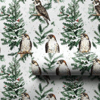 Snowy Pine Tree Bird Gift Wrap, Falcon Christmas Wrapping Paper, Watercolor Hawk Gift Wrapping Paper, Winter Wildlife Holiday Present Paper