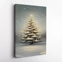 Illuminated Winter Landscape Canvas Print, Snowy Christmas Tree Canvas Art, Festive Holiday Wall Art, Seasonal Winter Scene Canvas Decor