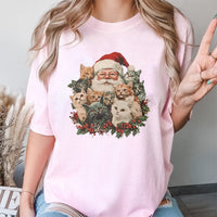 Vintage Cat Christmas Graphic Tee, Retro Santa Claus and Kittens T-Shirt, Adorable Spooky-Free Holiday Kitten Shirt, Cat Lovers Present