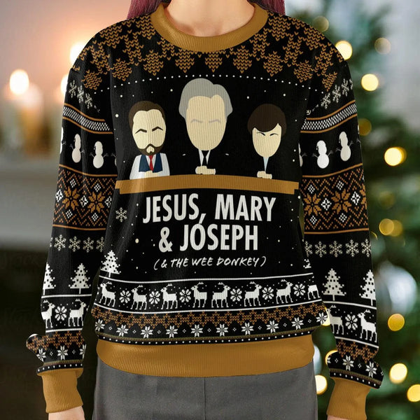 Humorous Line of Duty Holiday Sweater, Jesus Mary Joseph Wee Donkey Ugly Christmas Sweatshirt, British Comedy Christmas Sweat