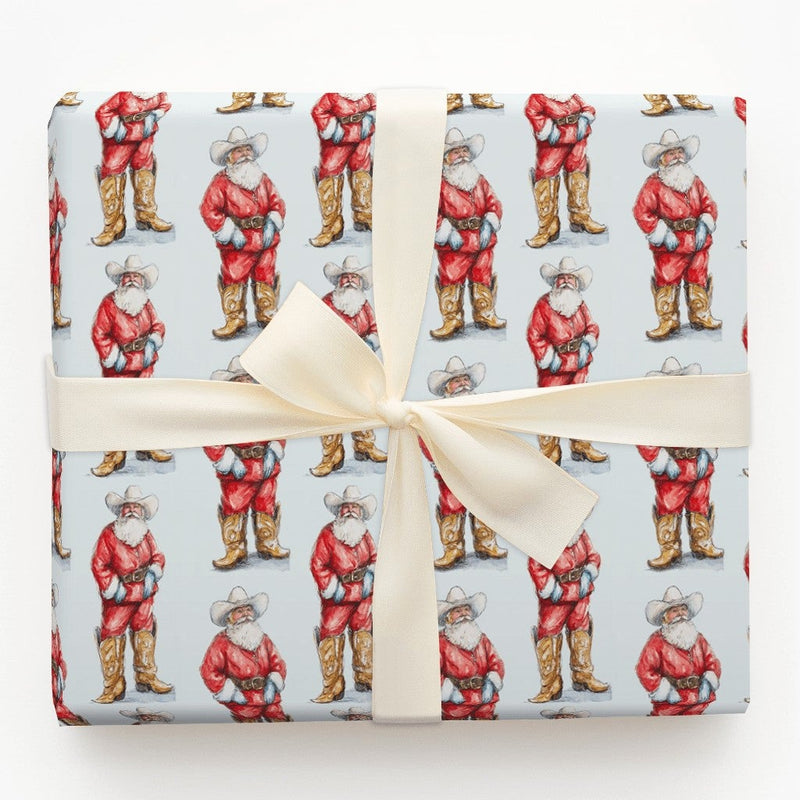 Western Christmas Gift Wrap, Cowboy Santa Wrapping Paper, Country Holiday Wrapping Paper, Rustic Santa Claus Gift Wrap Roll for Presents