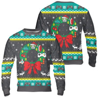 Gamer Wreath Pixel Print Pullover, 8-Bit Retro Gaming Christmas Sweatshirt, Nostalgic Ugly Xmas Party Sweater, Video Game Holiday Top