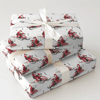Watercolor Winter Gift Wrap, Santa Riding Red Snowmobile Wrapping Paper, Retro Holiday Wrapping Paper, Christmas Present Paper Roll