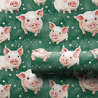 Adorable Watercolor Piglet Gift Wrap, Winter Pig Christmas Wrapping Paper, Dark Green Animal Wrapping Paper, Whimsical Holiday Present Gift Wrap