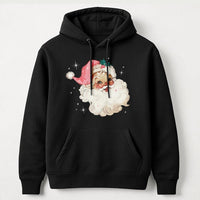 Vintage Santa Christmas Hoodie, Pink Hat Retro Santa Hoodie, Adorable Pink Holiday Hoodie, Winter Aesthetic Hooded Sweatshirt, Christmas Present